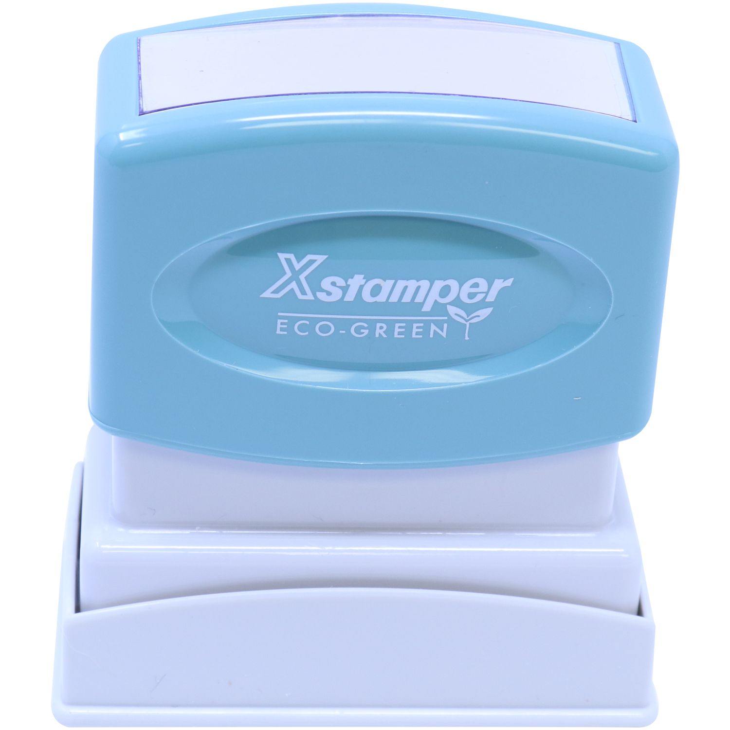 Two-Color File Xstamper Stamp with a blue handle and white base, featuring the Xstamper ECO-GREEN logo on the front.