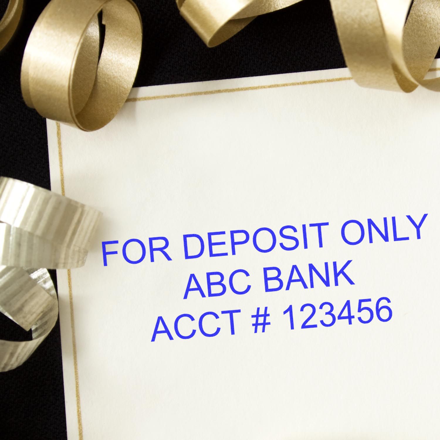 Effortless Transactions: The Benefits of a Bank Deposit Stamp Feature Image showing a deposit stamp with account details on a paper.