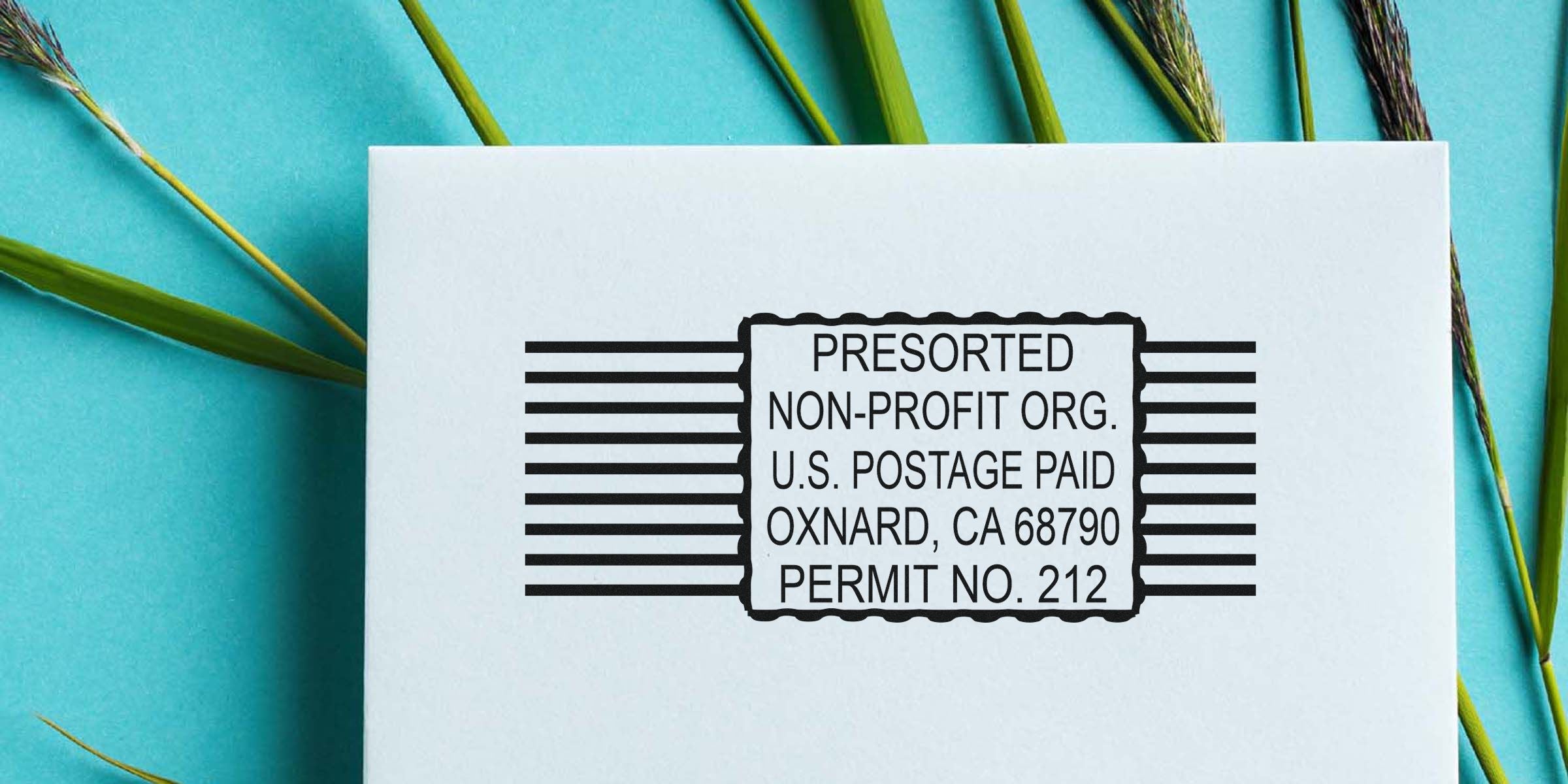 Postage stamp label reading PRESORTED NON-PROFIT ORG. U.S. POSTAGE PAID OXNARD, CA 68790 PERMIT NO. 212.