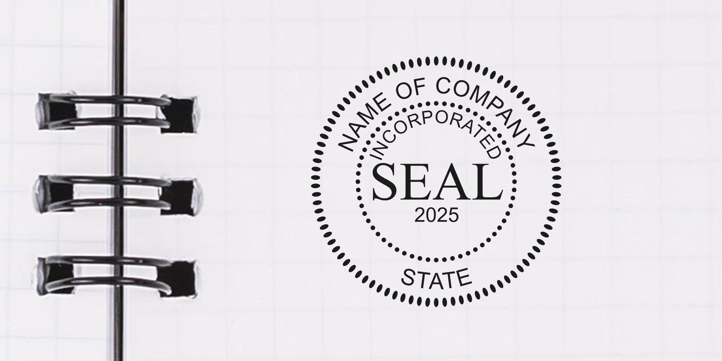 Close-up of a circular official seal with a dotted outer border on a lined notebook page.