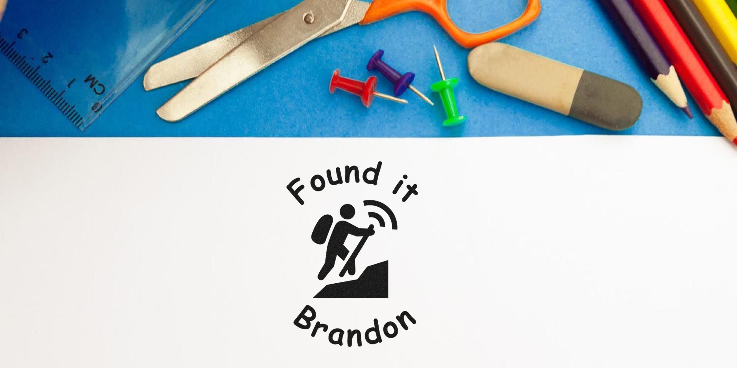 Found it Brandon logo – a black silhouette of a hiker with a backpack and signal lines, with “Found it” above and “Brandon” below on a white background.