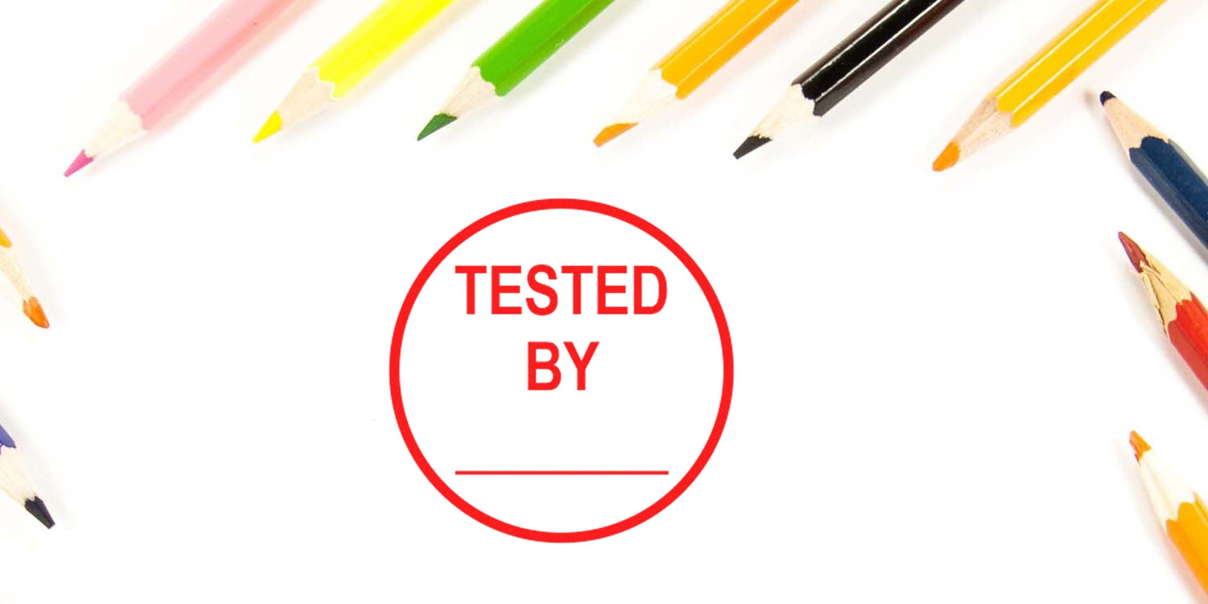 Circle red stamp reading “TESTED BY” with a blank horizontal line underneath.