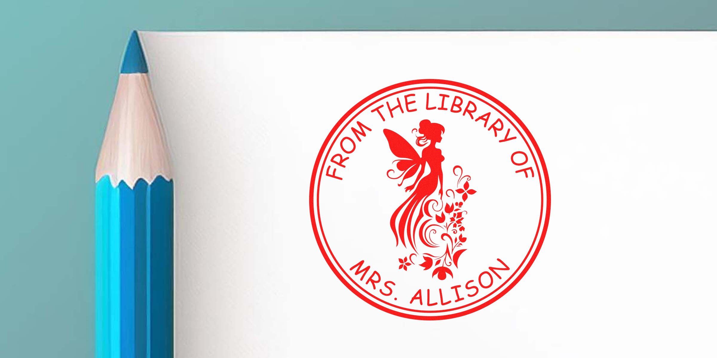 Red circular stamp reading “From the Library of Mrs. Allison” with a decorative red fairy motif.