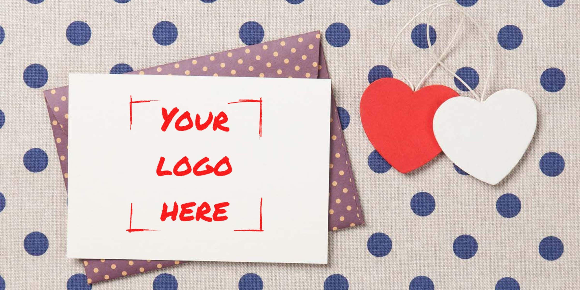 White card with red handwritten text reading "Your Logo Here."