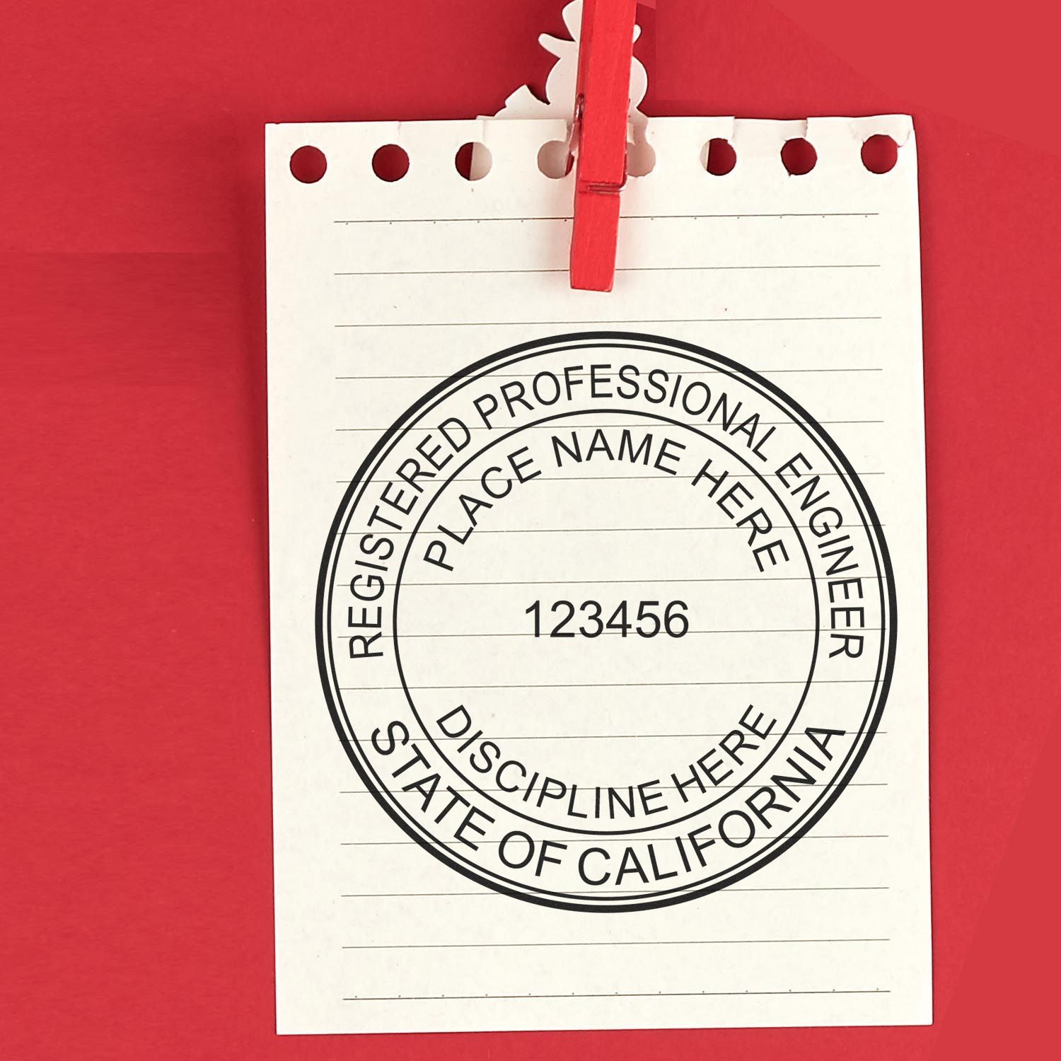 Image of a California PE stamp on a lined paper with a red background. Blog post: Staying Current: Navigating California PE Stamp Expiration.