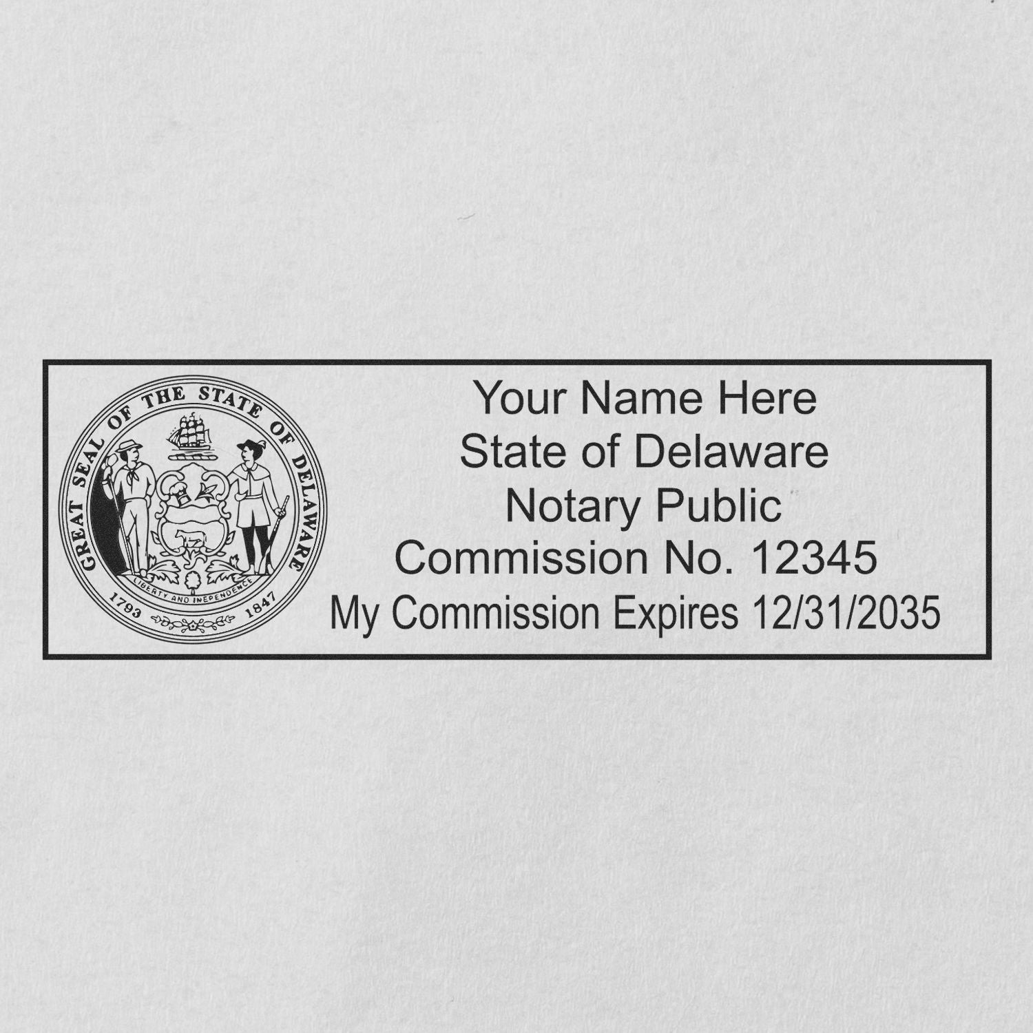 Image of a Delaware notary public stamp with text details. Blog post: The Secret to Seamless Notarization: Delaware Notary Supplies Feature Image.