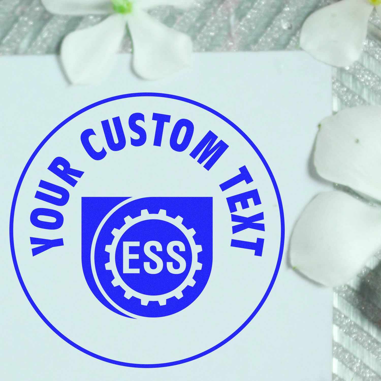 Image of a custom address label with the text Your Custom Text and ESS logo. Blog post: Boost Your Brand: Custom Address Labels for Business Success.