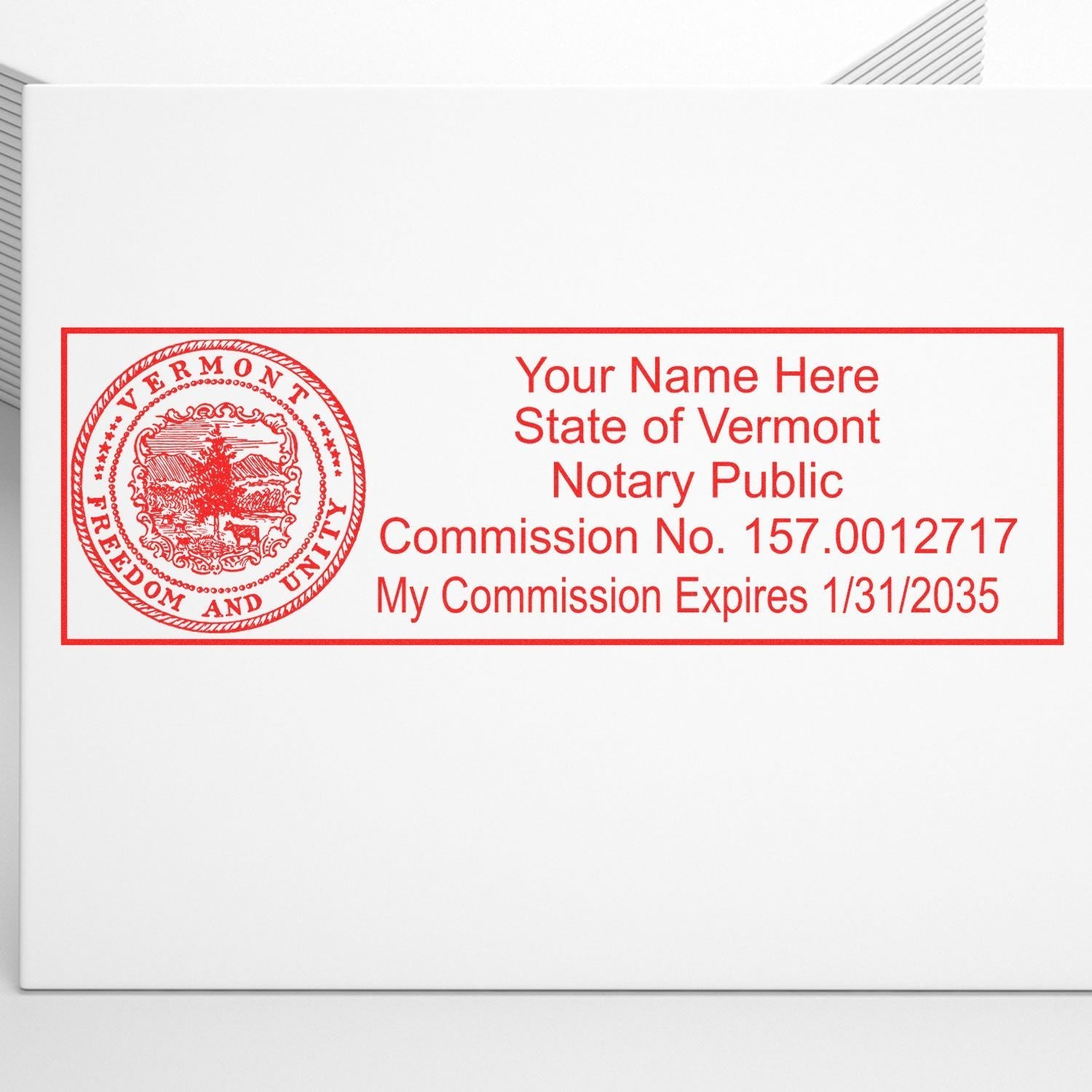 Gear Up for Success: Invest in Vermont Notary Supplies Today Feature Image. Vermont notary public stamp with customizable details.