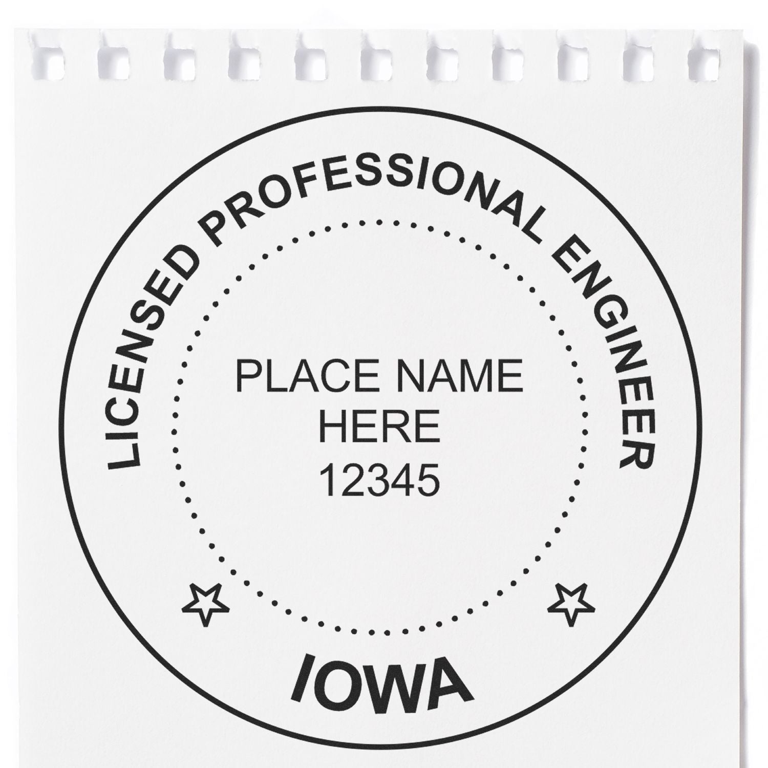 Feature image for blog post 'Keeping Your Seal Intact: Iowa PE Stamp Expiration Explained' showing a sample Iowa PE stamp with placeholder text.