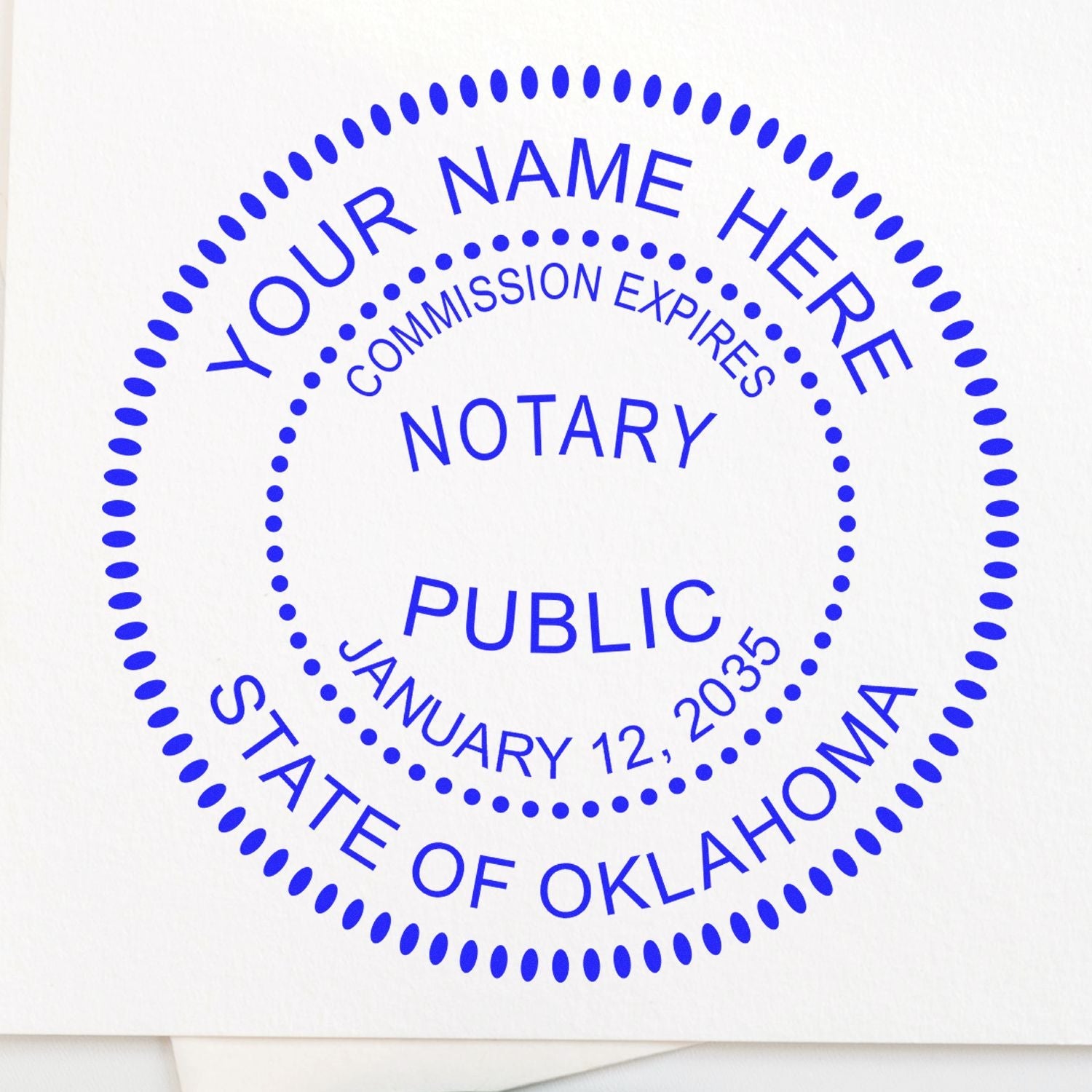 Image of an Oklahoma Notary Seal with customizable text, featured in the blog post Boost Your Authority: Utilizing the Oklahoma Notary Seal Feature Image.