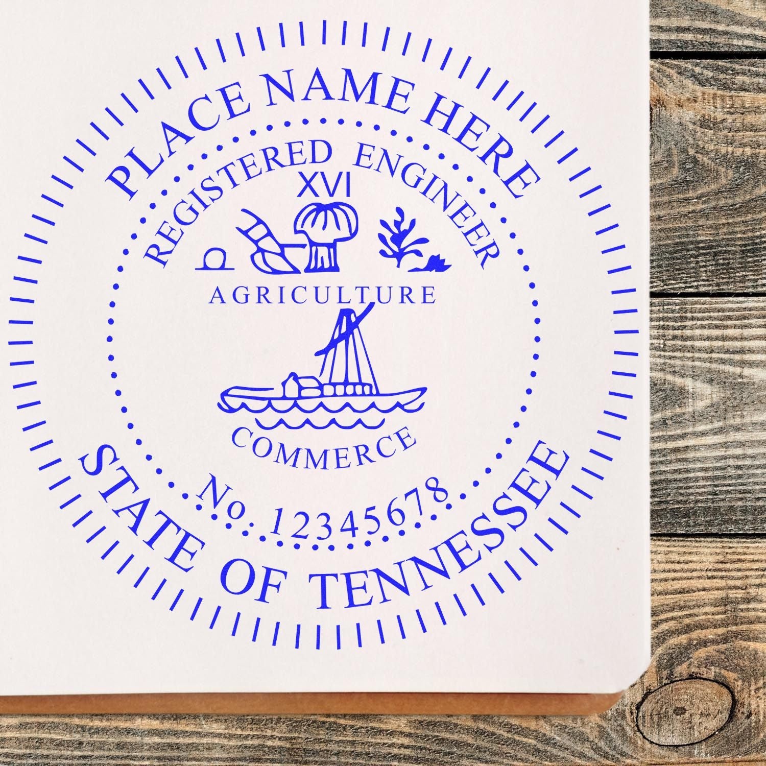 Compliance Made Easy: Demystifying PE Stamp Laws Feature Image showing a Tennessee Registered Engineer stamp on a wooden surface.