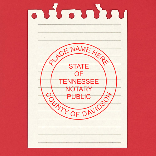 A torn notebook page featuring a notary seal in a circular red stamp that reads "State of Tennessee Notary Public".