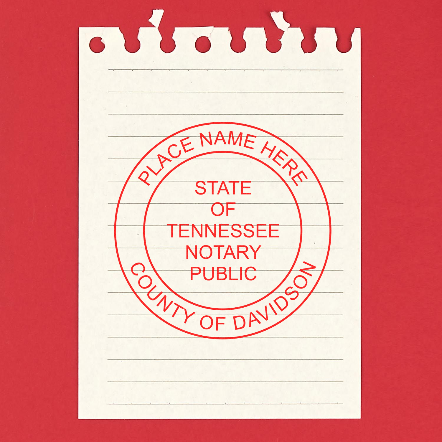 A round Tennessee Notary Seal image on a notepad with a pen and spectacles. Blog post: Tennessee Notary Public 101.