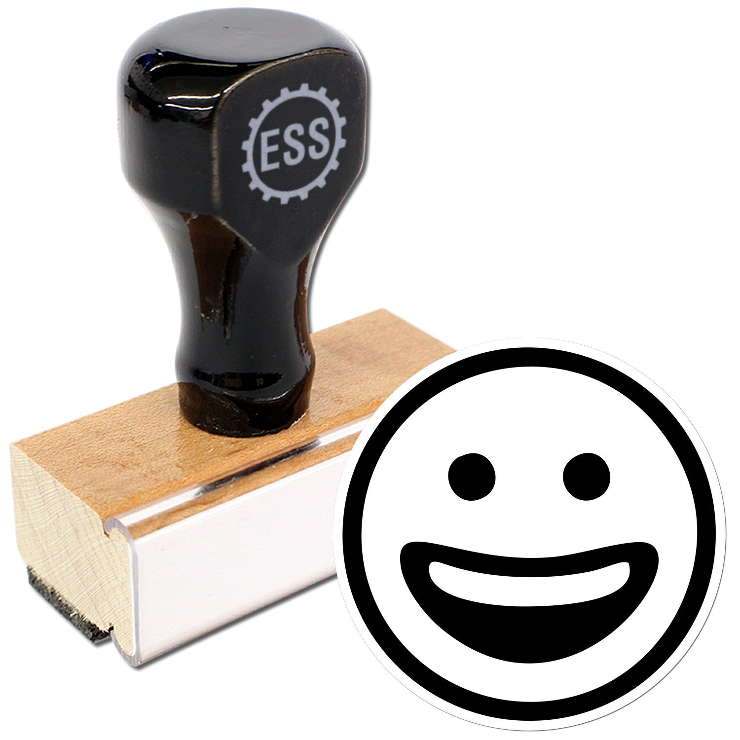 Wood Handle Grinning Delight Emoji Rubber Stamp | Engineer Seal Stamps