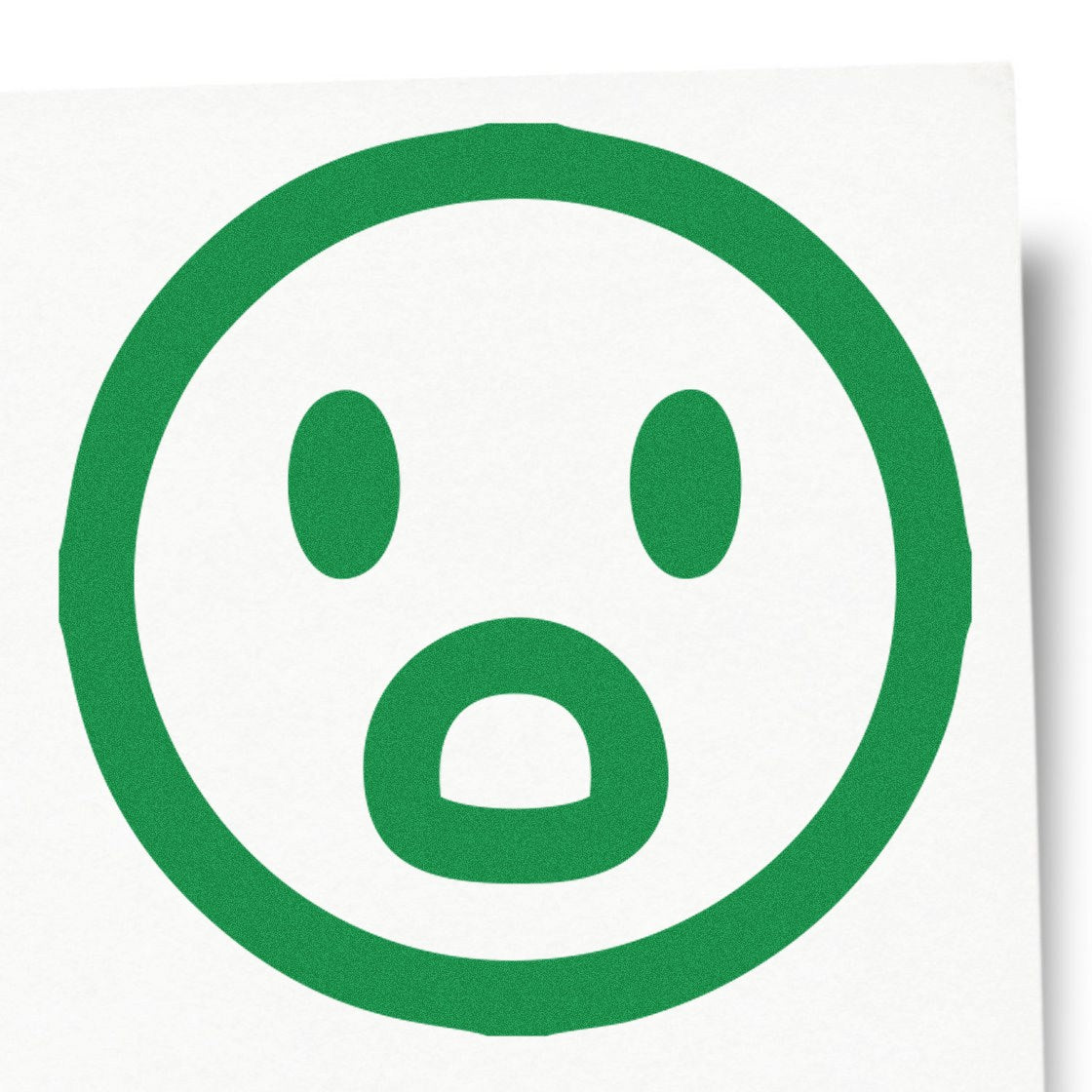 Wood Handle Surprised Sam Emotes Rubber Stamp featuring a green surprised face design on a white background, perfect for adding expressive details to crafts and stationery.