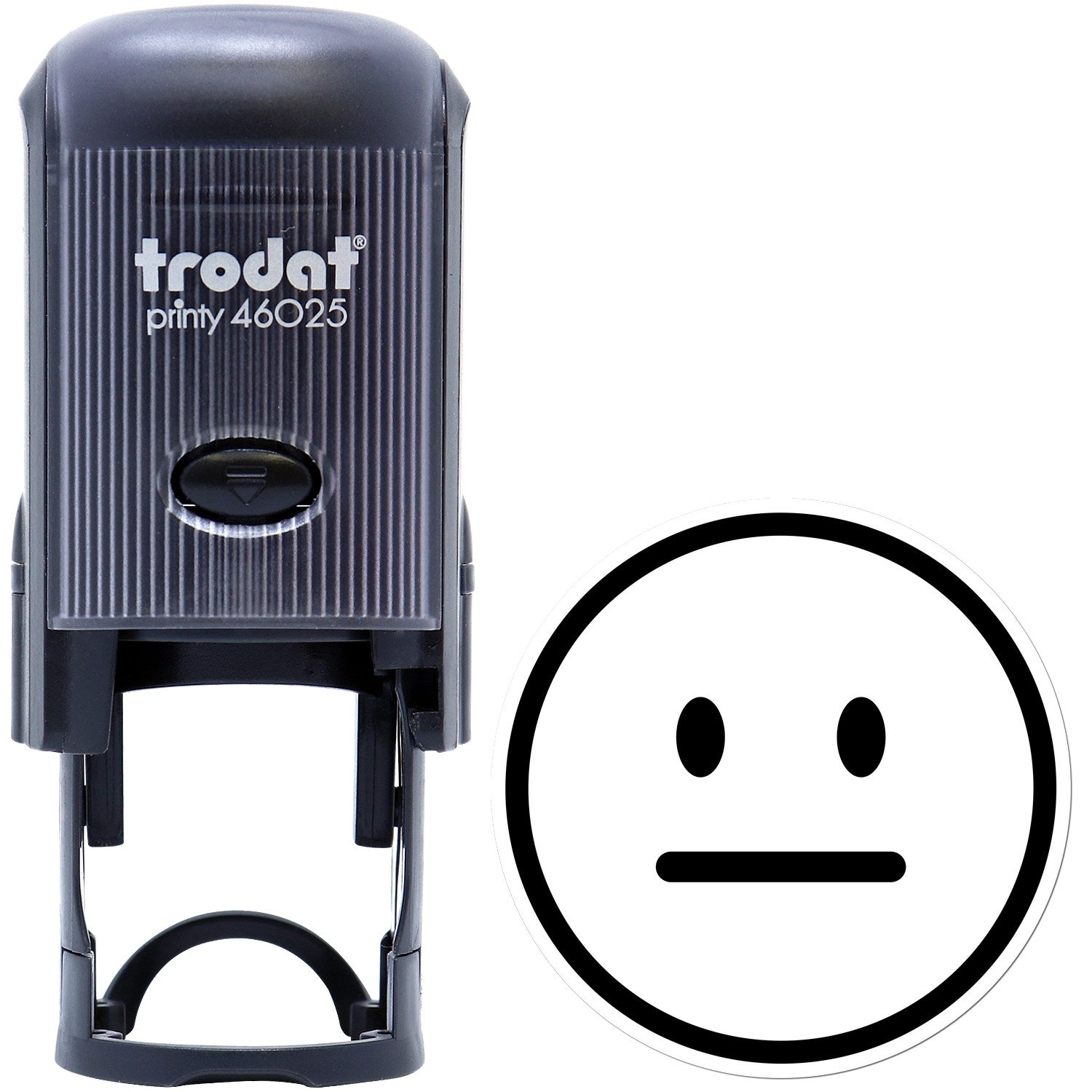 Self-Inking Neutral Ned Emoji Stamp with a black casing and a neutral face emoji design, perfect for quick and easy stamping. Ideal for office and personal use.