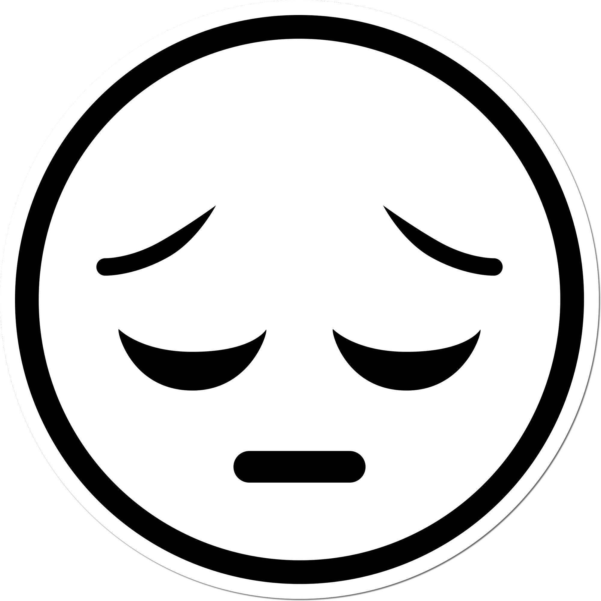 Self-Inking Silent Sorrow Emoji Stamp featuring a black, sad face design with downturned eyes and mouth, perfect for adding expressive touches to documents.