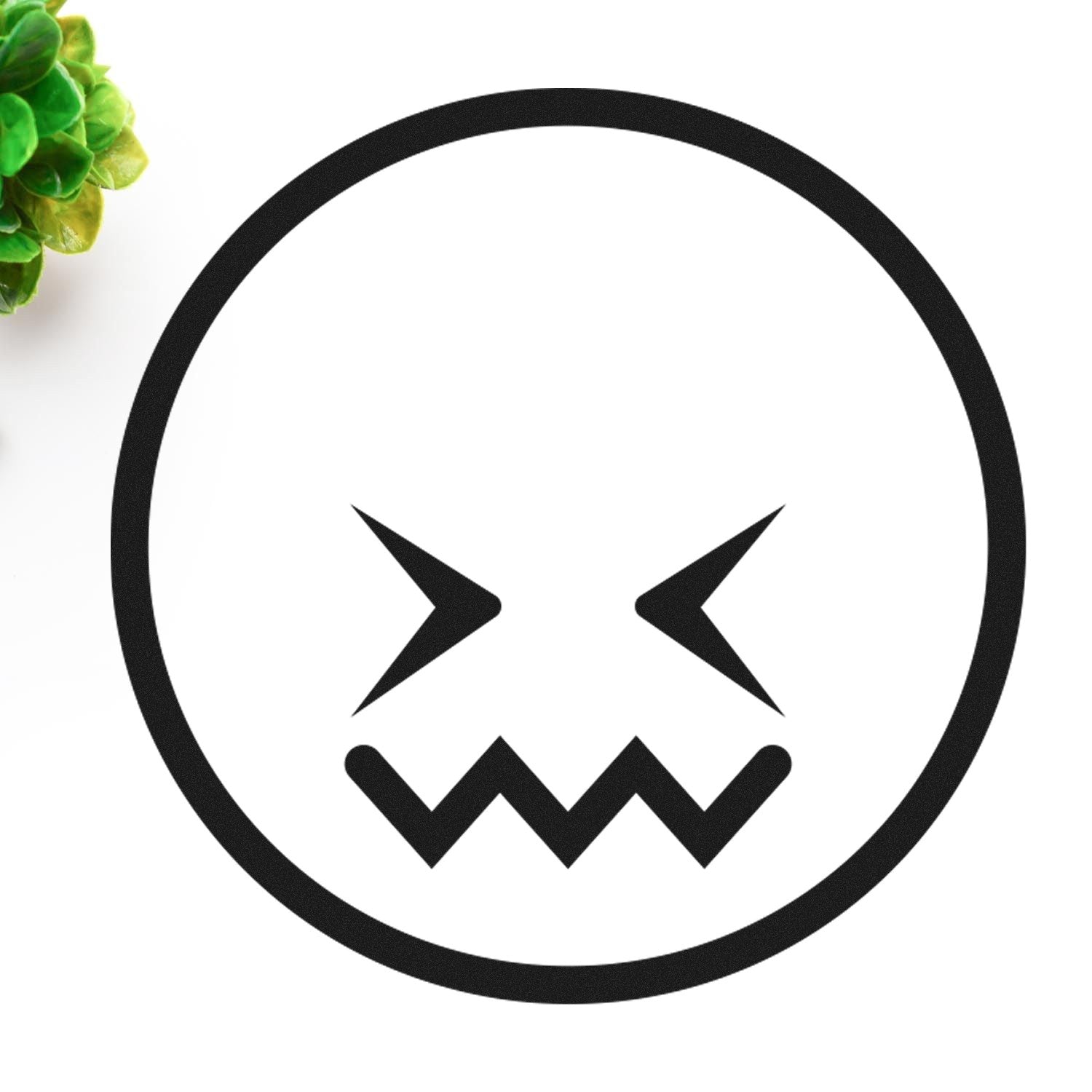 Self-Inking Zigzag Worry Emoji Stamp with a black zigzag mouth and slanted eyes on a white background, perfect for adding a playful touch to documents.