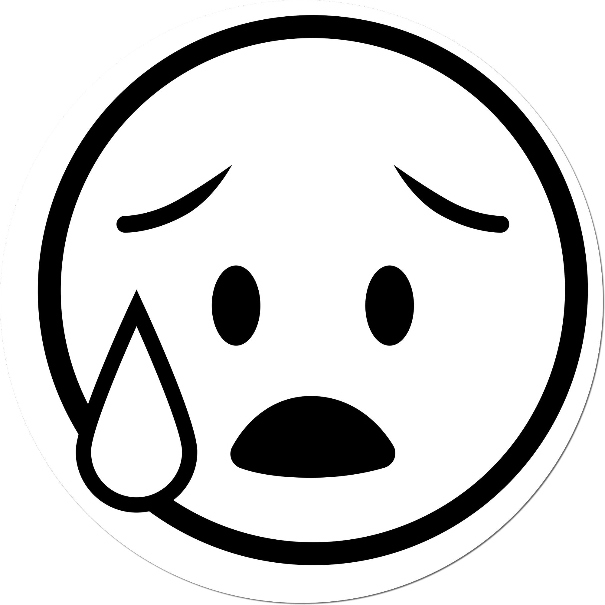 Self-Inking Tearful Timmy Facial Expressions Stamp featuring a crying face with a large tear, black outline, and expressive eyes. Perfect for adding emotion to your projects.