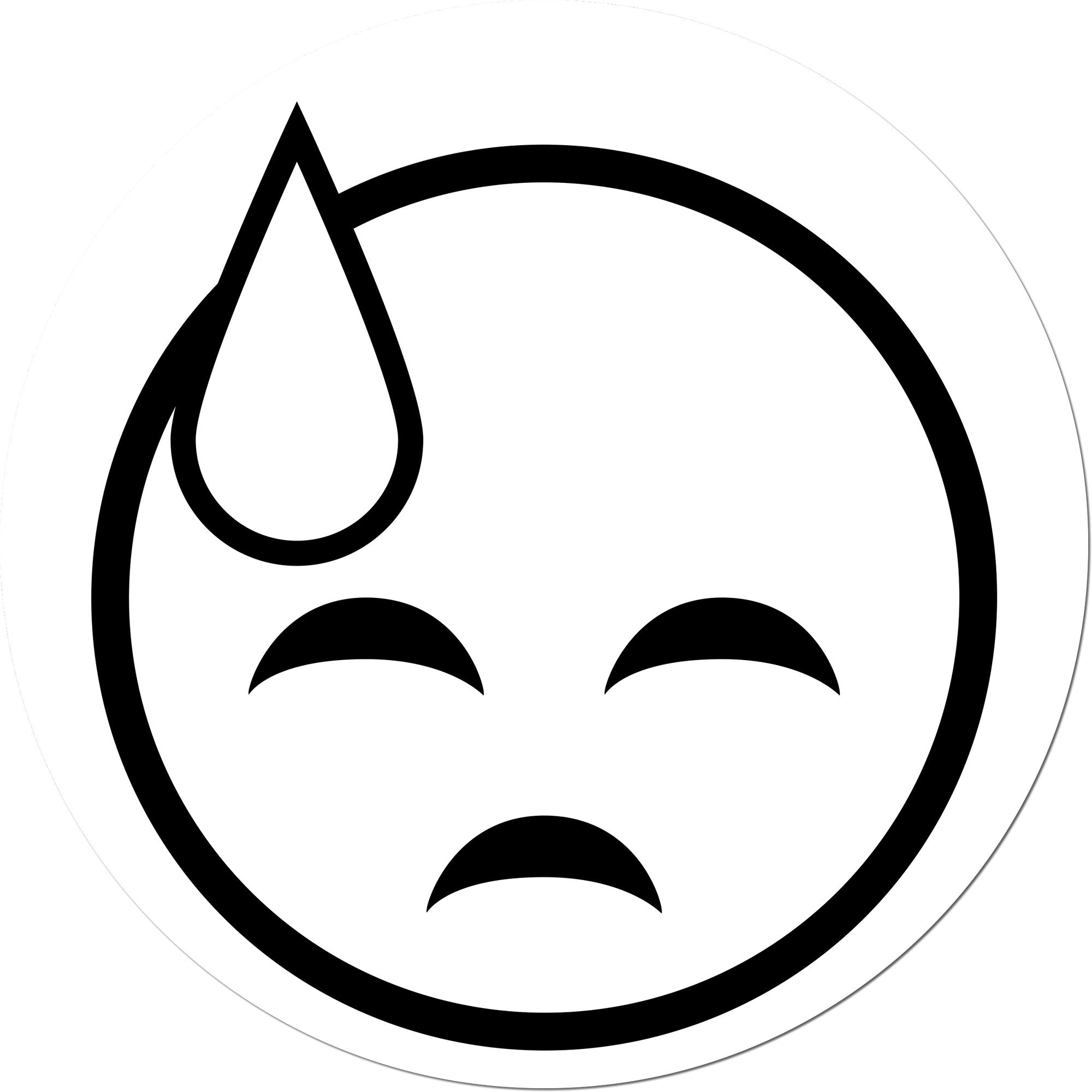 Self-Inking Sweaty Sadface Emoji Stamp featuring a black sad face with a sweat drop, perfect for adding expressive imprints to documents.