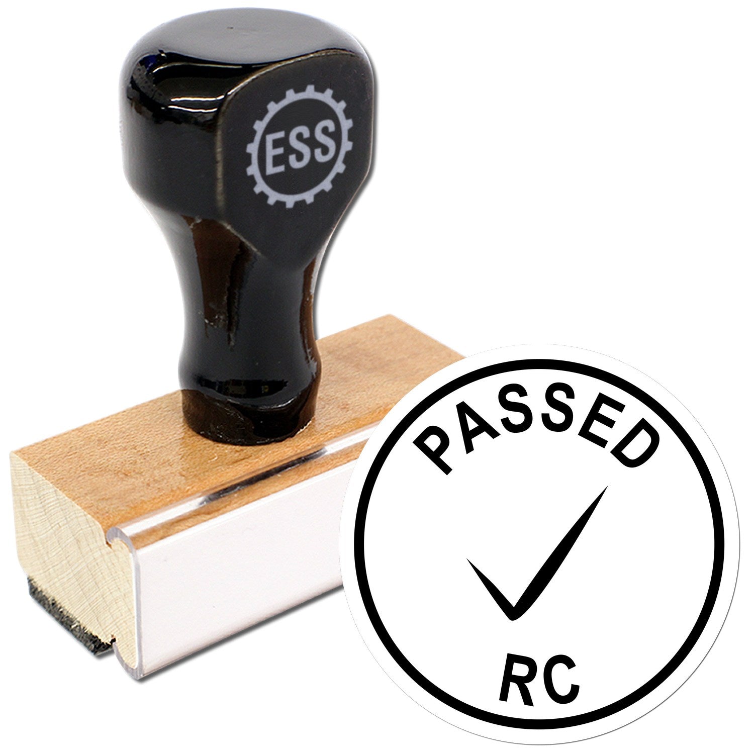 Extra Small Wood Handle Passed Inspection Checkmark Rubber Stamp 1/2 Diameter