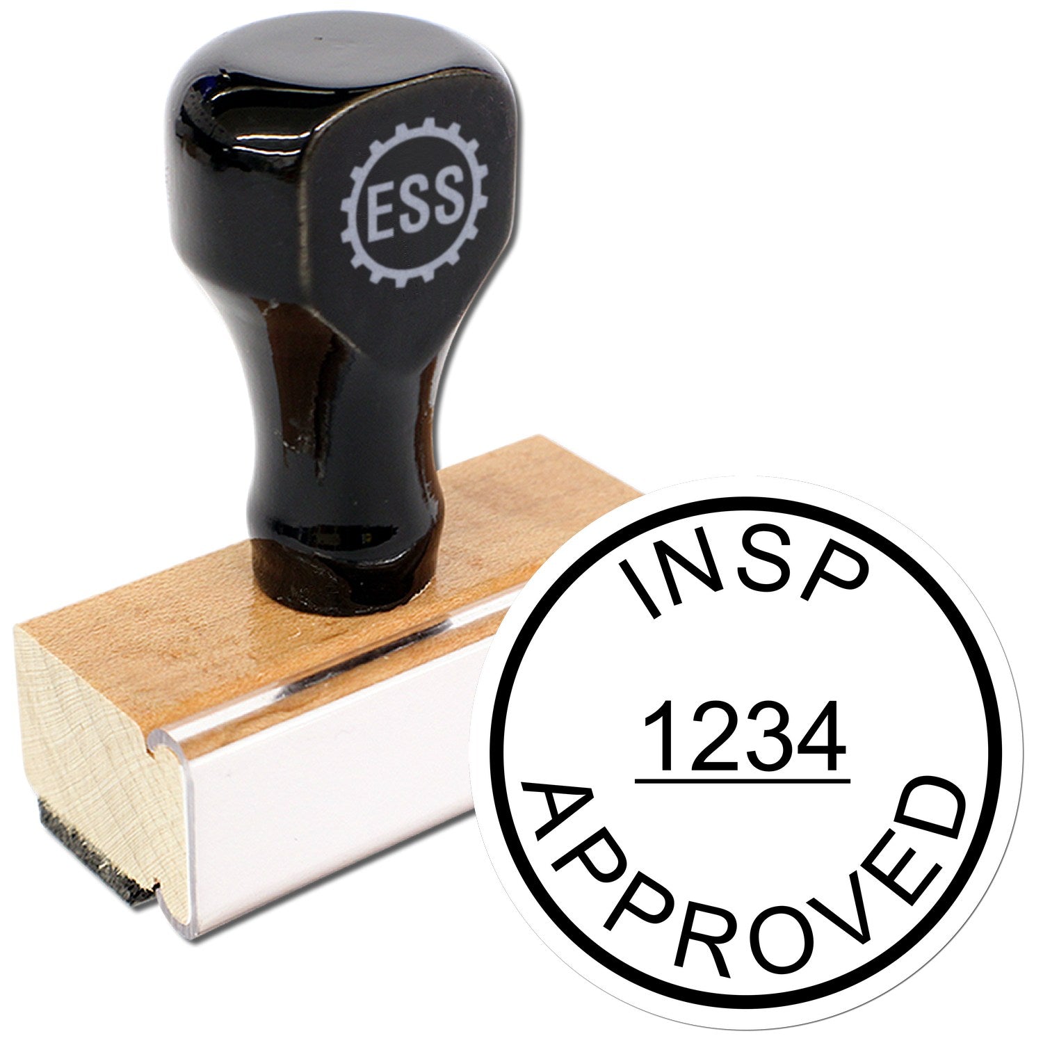 Extra Small Wood Handle Inspected By Approved Round Rubber Stamp 1/2 Diameter