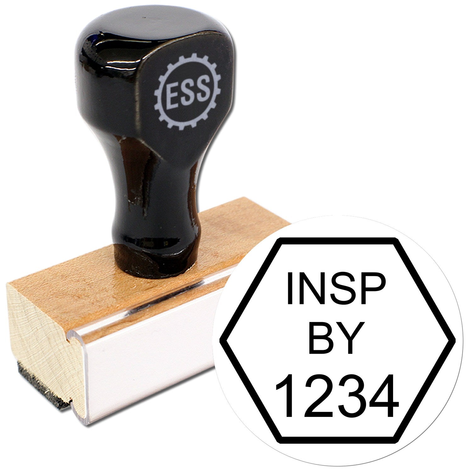 Hexagonal Rubber Stamp for Inspection - Standard Size Wood Handle, 3/4 ...