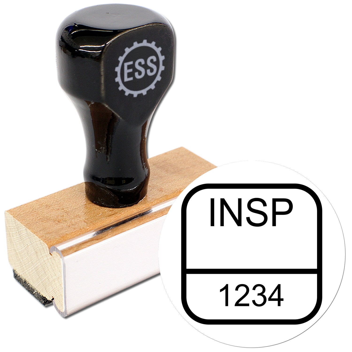 Extra Small Wood Handle Rounded Square Extra Small Numbers Inspection Rubber Stamp 1/2 Diameter