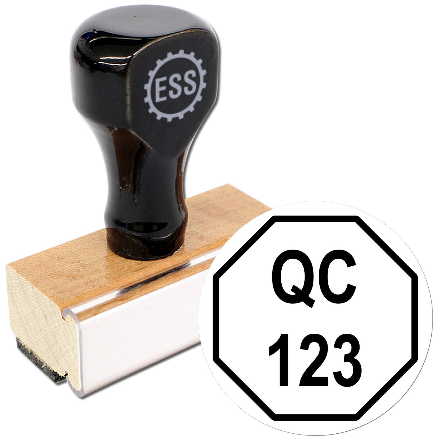 Extra Small Wood Handle Octagon Quality Control Inspection Rubber Stamp 1/2 Diameter