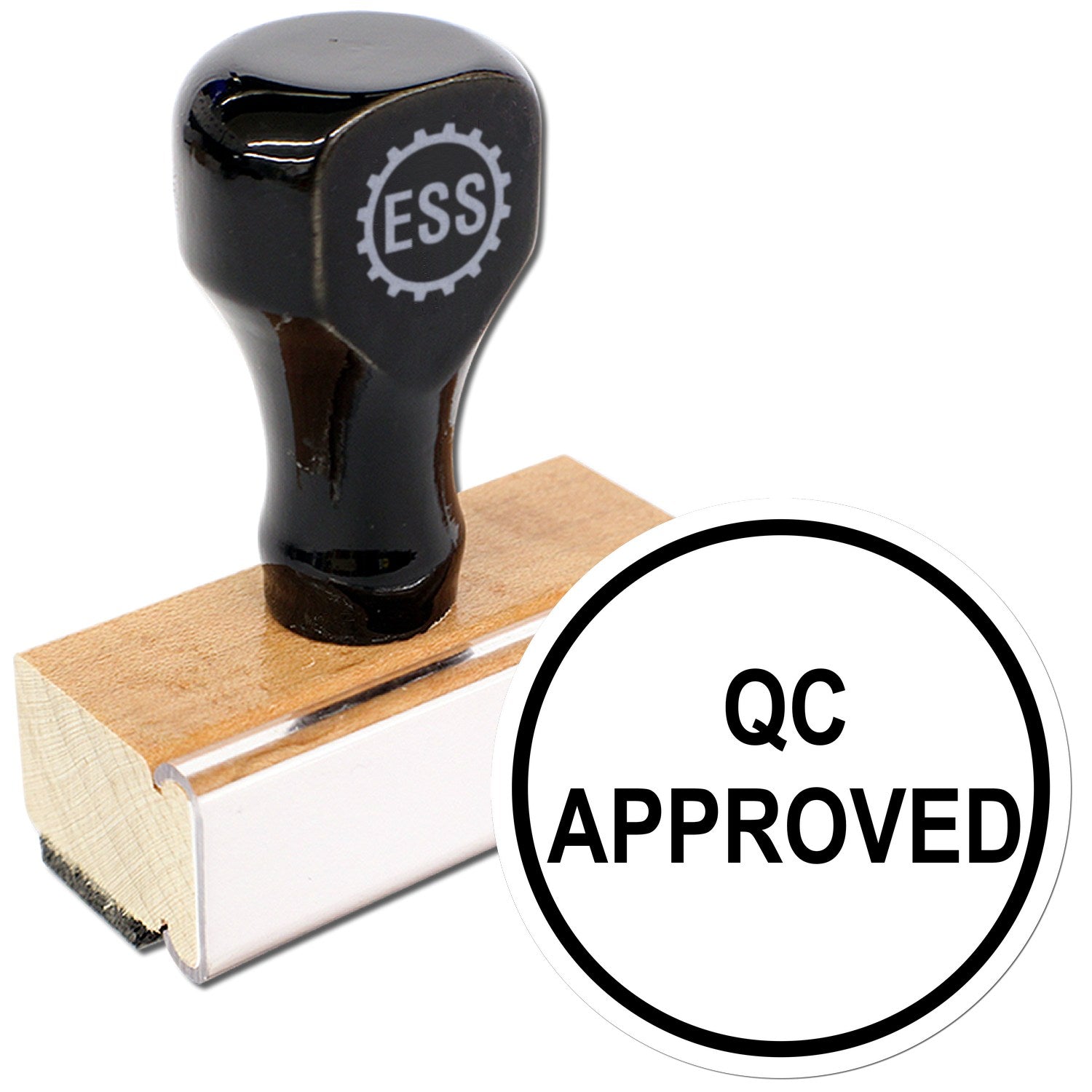 Large Size Wood Handle Round QC Approved Inspection Rubber Stamp 1 Inch Diameter