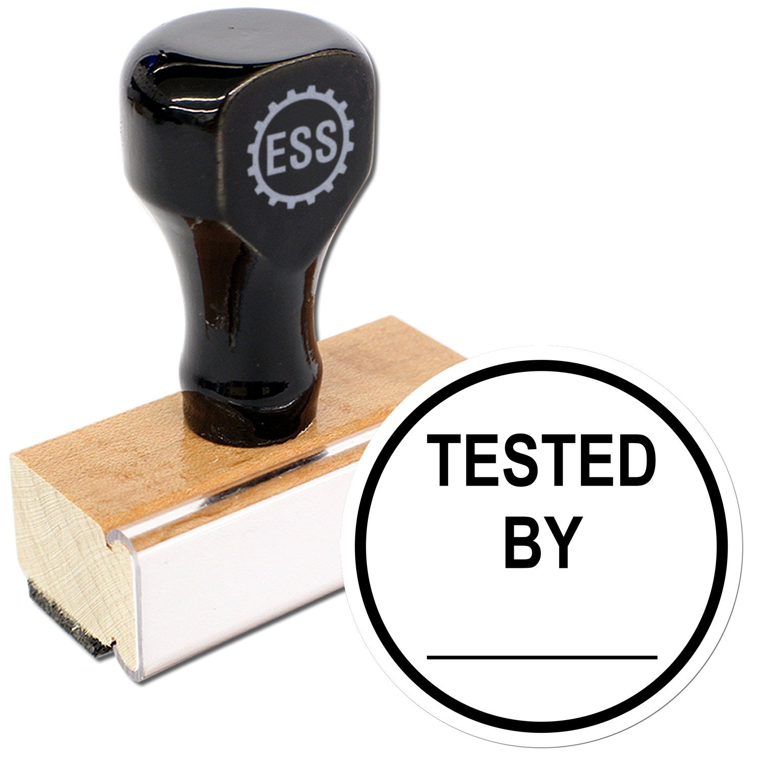 Large Size Wood Handle Round Tested By Inspection Rubber Stamp 1 Inch Diameter