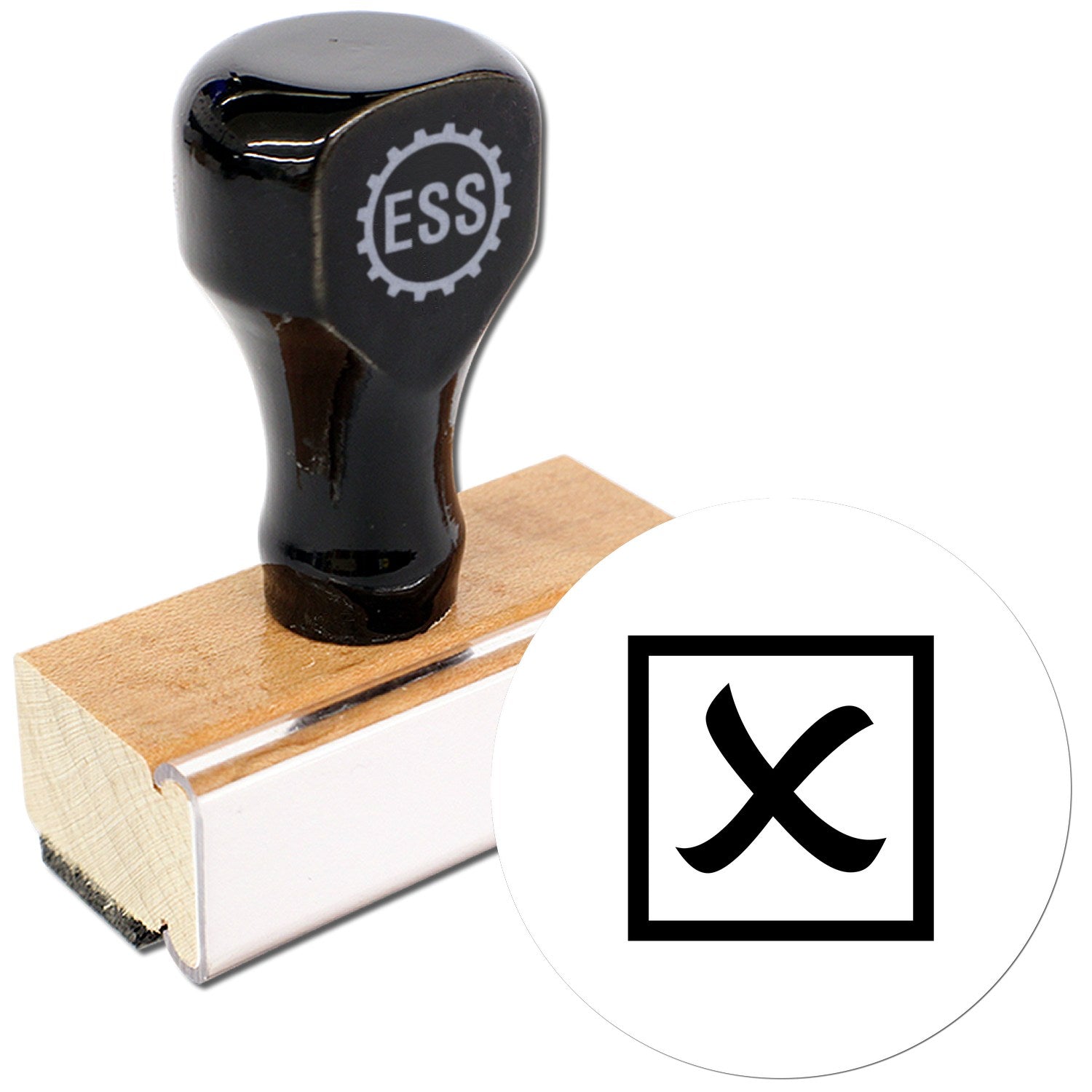 Extra Small Wood Handle Square Scripted X Rejected Rubber Stamp 1/2 Diameter