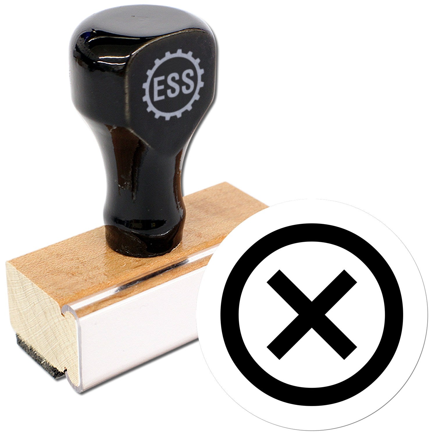 Extra Small Wood Handle Round Rejected X Rubber Stamp 1/2 Diameter