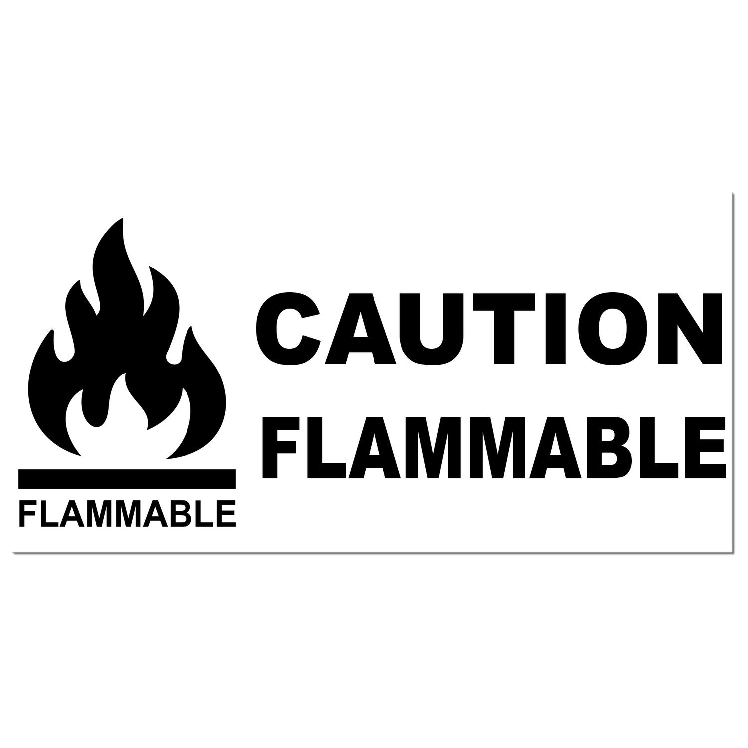 Self-Inking Caution Flammable Stamp featuring bold black text and flame icon on a white background, ideal for safety labeling and warnings.