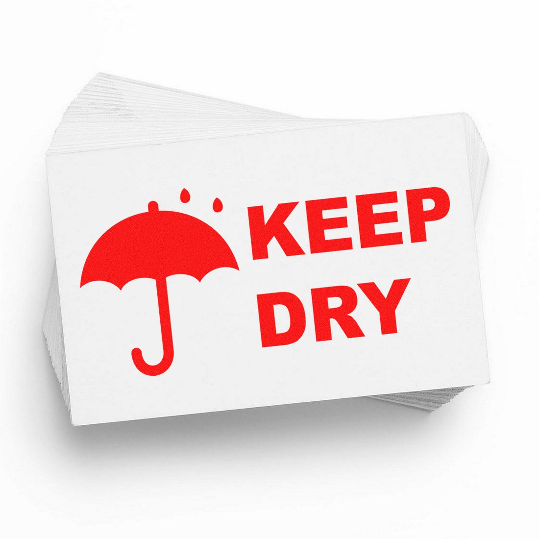 Image of the Slim Pre-Inked Keep Dry with Umbrella Stamp, featuring a red umbrella icon and KEEP DRY text on a white background, ideal for packaging and shipping needs.