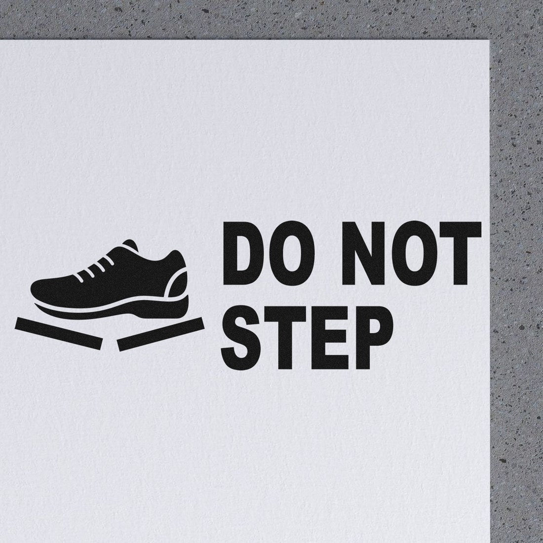 PSI Pre-Inked Handle With Care Do Not Step Stamp featuring a shoe icon and bold text on a white background.