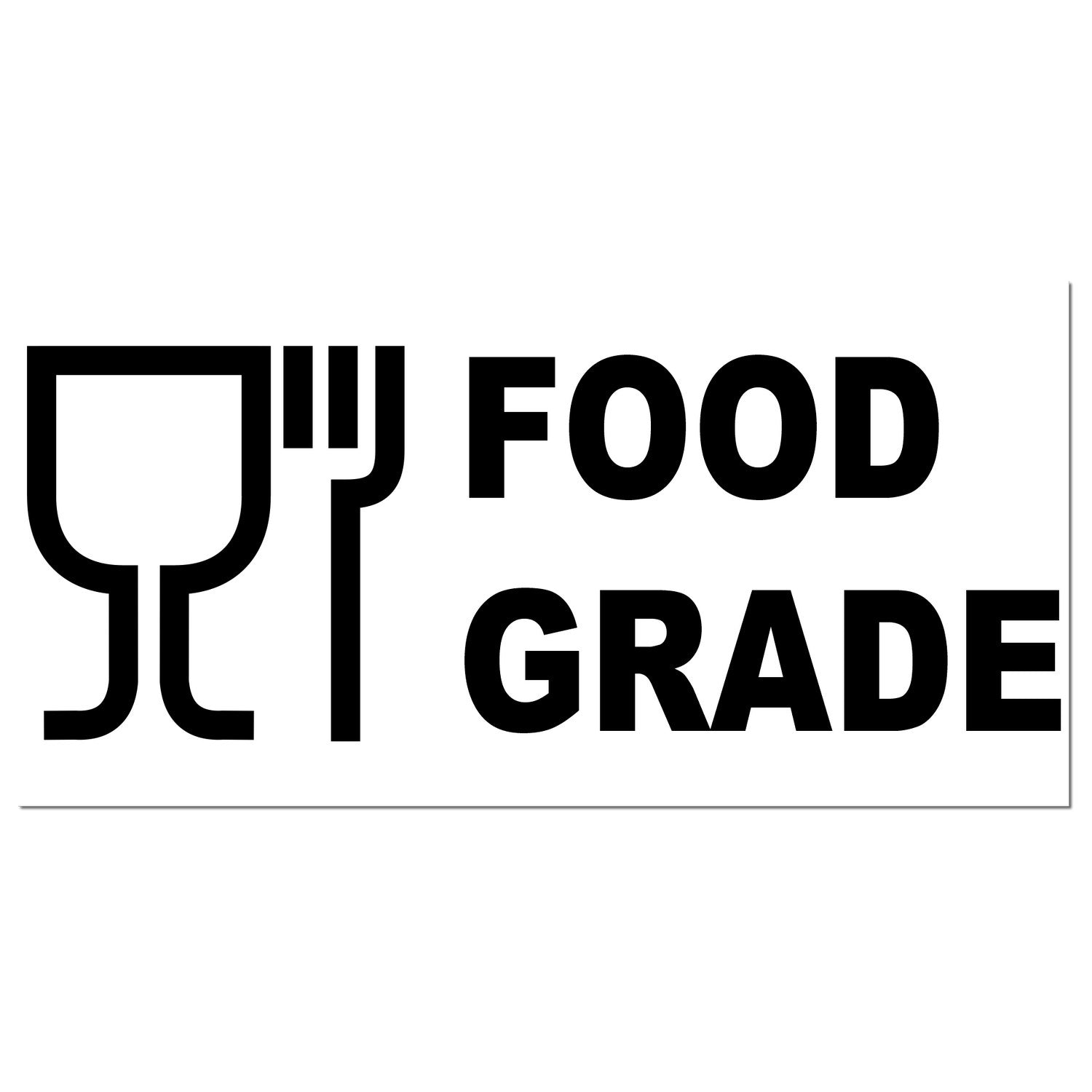 Image of PSI Pre-Inked Certified Food Grade Stamp with bold black text and a food-safe symbol, designed for marking food packaging.