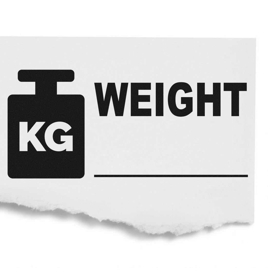 Wood Handle Weight Label Rubber Stamp with 'KG WEIGHT' design on torn paper background, showcasing its clear imprint and sturdy wooden handle.