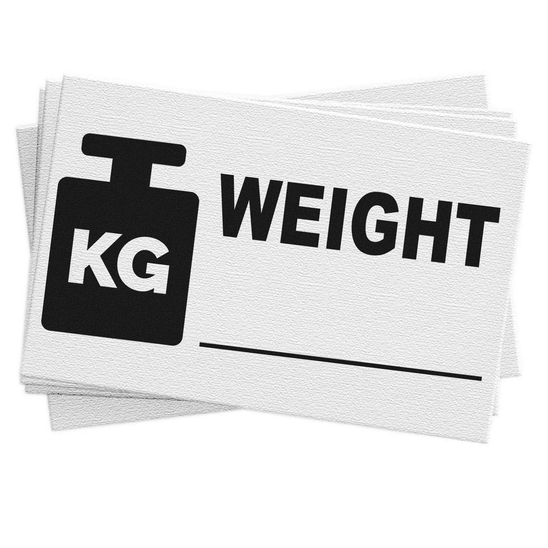 Slim Pre-Inked Weight Label Stamp with bold 'KG' and 'WEIGHT' text on a white background, designed for easy labeling. Compact and efficient for precise weight marking.