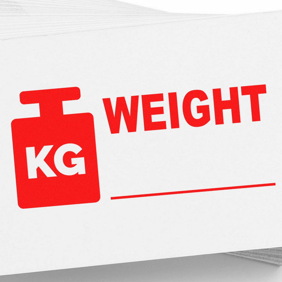 Wood Handle Weight Label Rubber Stamp with red 'KG WEIGHT' design, ideal for marking packages. Features a sturdy wooden handle and clear rubber stamp impression.