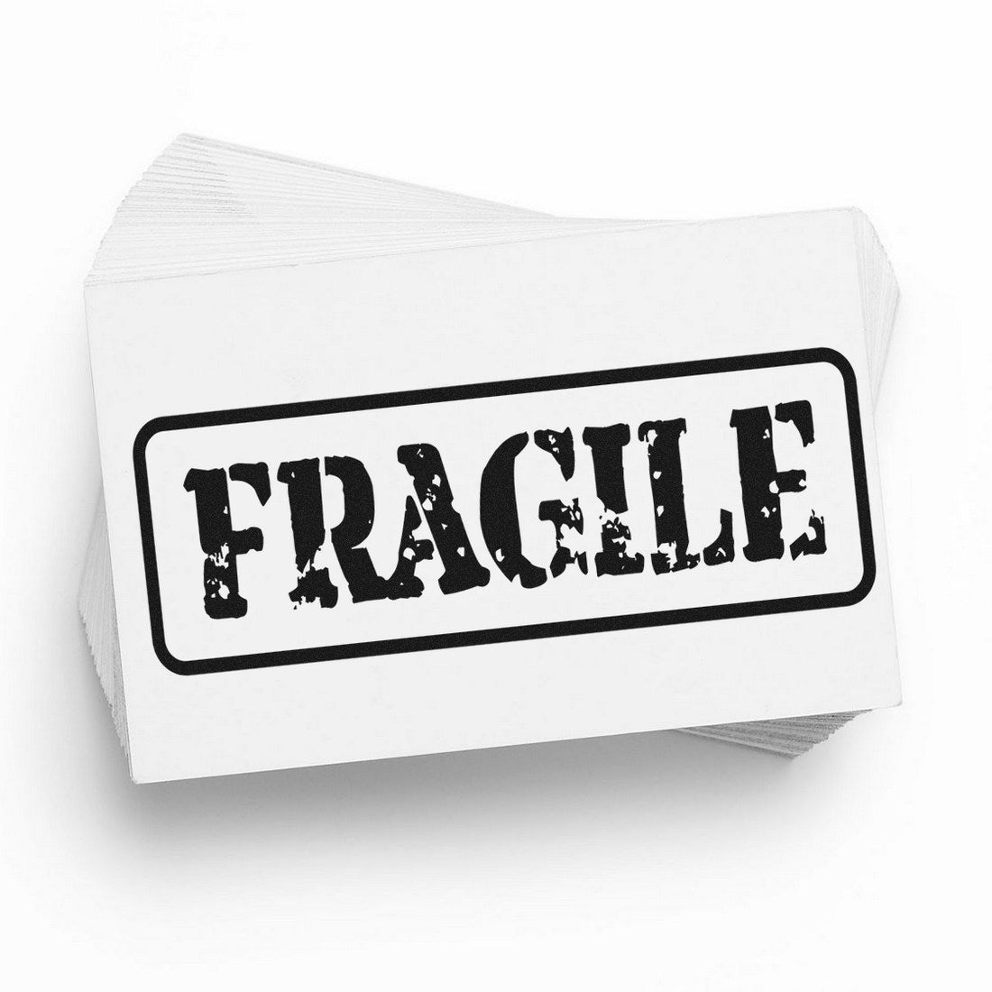 Image of Maxlight Premium Fragile Packing Stamp with bold black FRAGILE text on a white background, designed for marking packages.