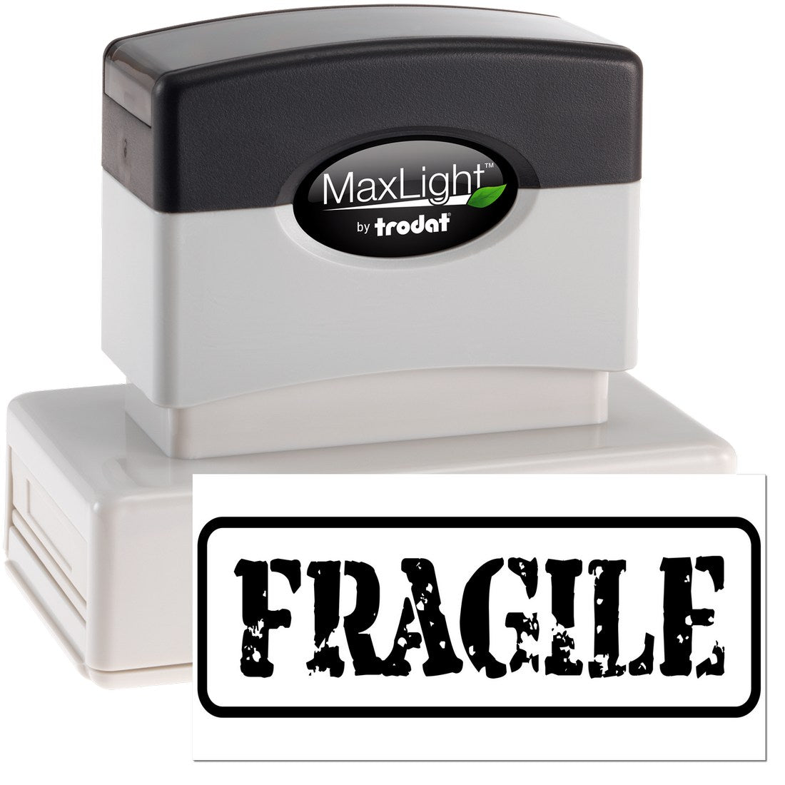 Image of Maxlight Premium Fragile Packing Stamp, featuring a black and white design with FRAGILE text in bold, distressed font. Ideal for marking packages with care instructions.