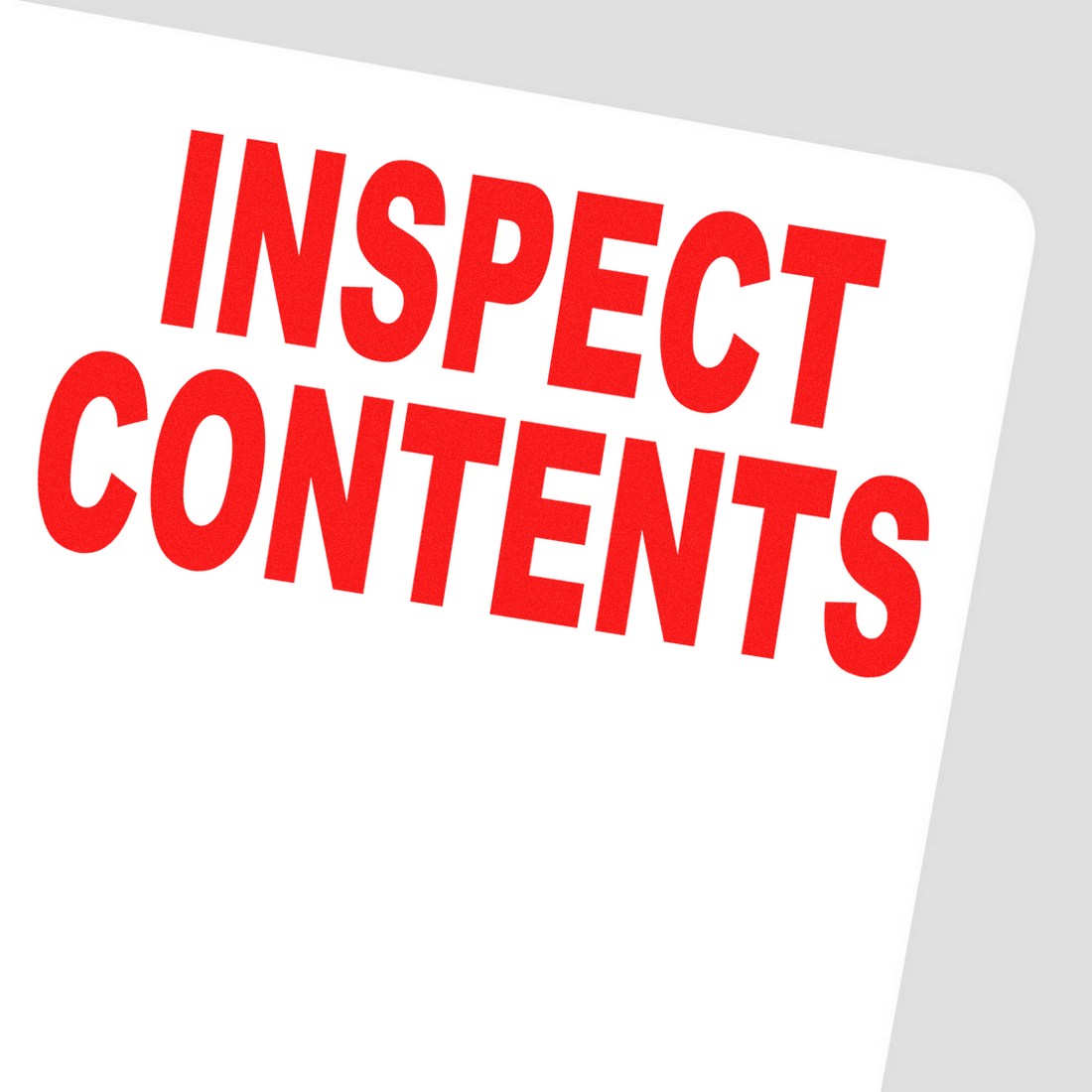 Image of the Maxlight Premium Inspect Contents Stamp with bold red text INSPECT CONTENTS on a white background, showcasing its clear and professional design for efficient document marking.