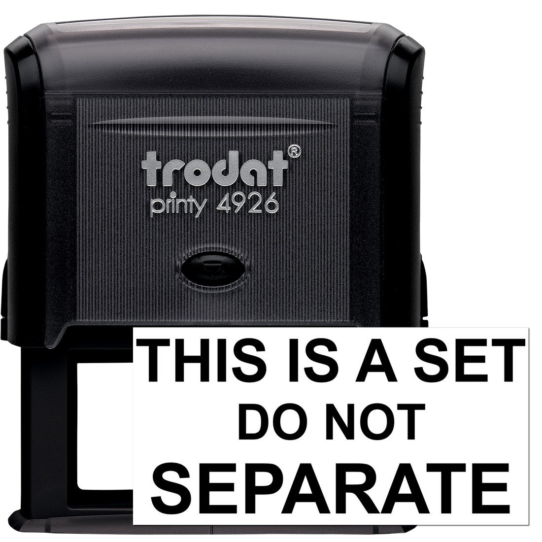 Self-Inking Do Not Separate Set Stamp with black casing and bold text 'THIS IS A SET DO NOT SEPARATE' on the stamp surface, ideal for office use.