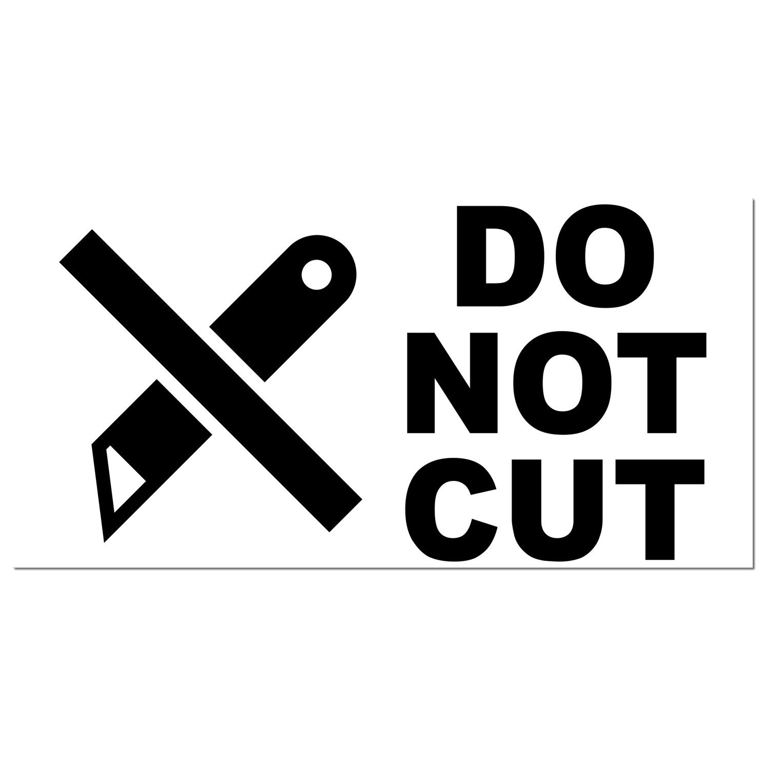 PSI Pre-Inked Do Not Cut Symbol Stamp featuring a crossed-out knife icon and bold 'Do Not Cut' text, ideal for clear labeling and safety warnings.