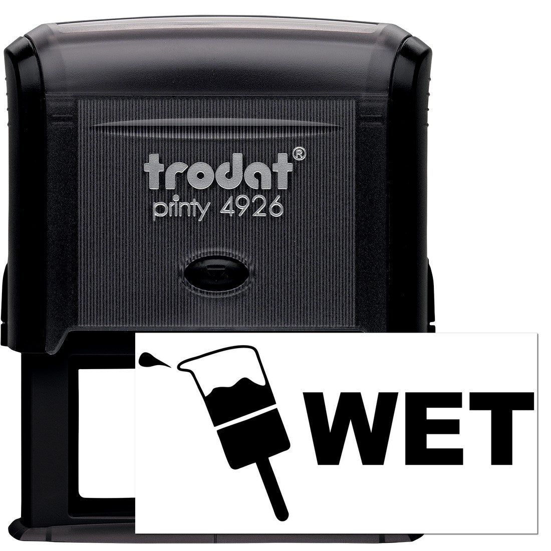 Self-Inking Wet Stamp featuring a sleek black design with trodat printy 4926 branding, ideal for clear, consistent impressions. Perfect for office and personal use.