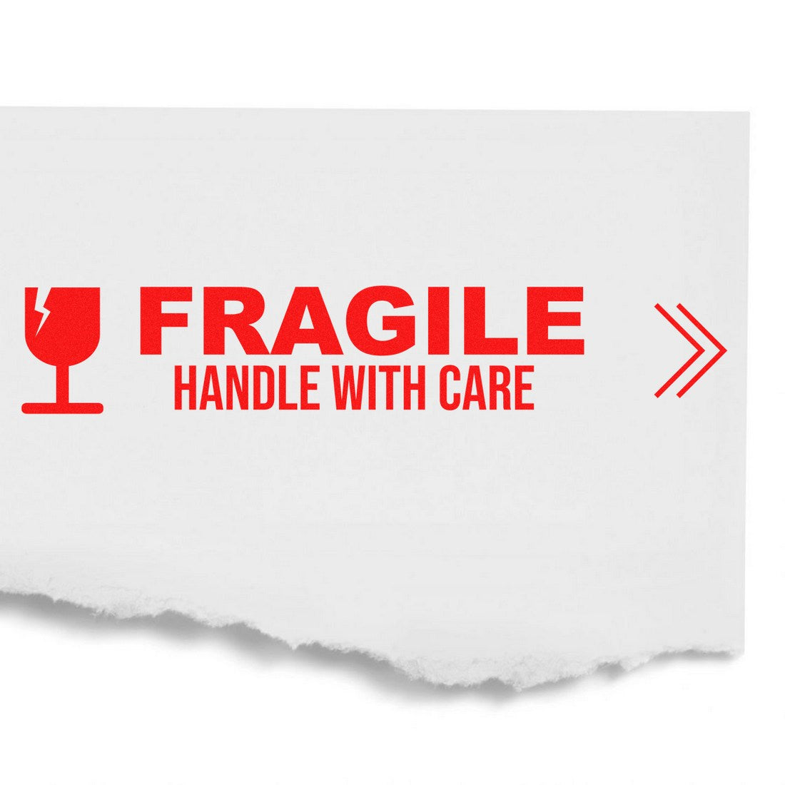 PSI Pre-Inked Fragile Handle With Care Stamp in red, featuring a broken glass icon and bold text on a white background, ideal for marking packages.