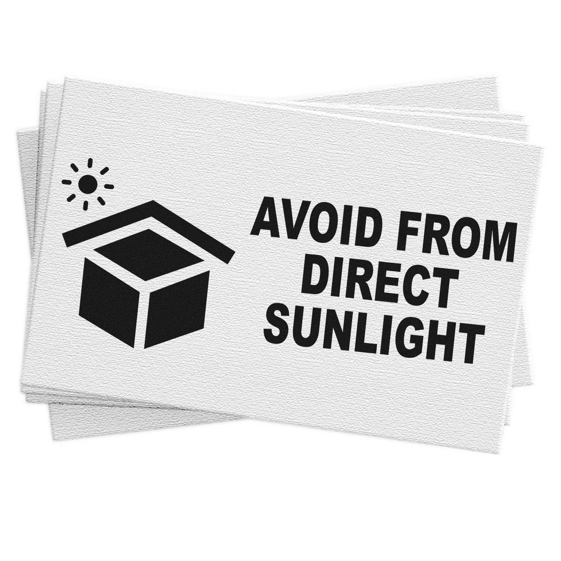 PSI Pre-Inked Sunlight Protection Warning Stamp with 'Avoid from Direct Sunlight' message, featuring a sun and box icon on a white background.