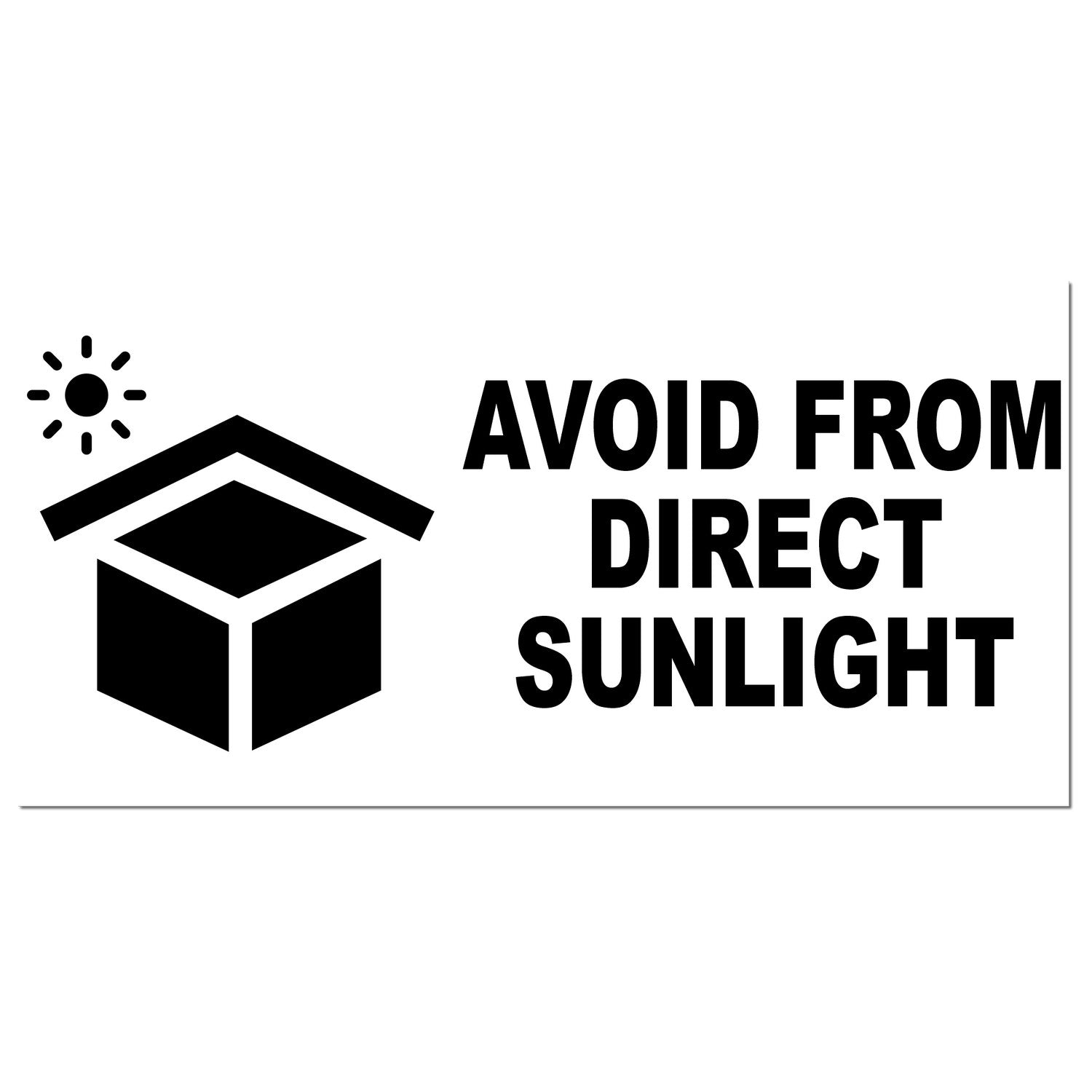 Image of Slim Pre-Inked Sunlight Protection Warning Stamp with bold text Avoid from Direct Sunlight and a sun icon above a box. Ideal for packaging and storage safety.