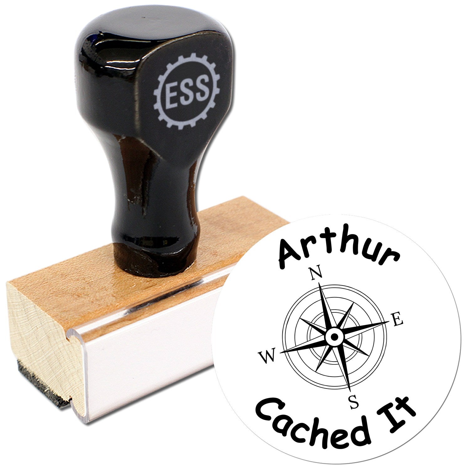 Wood Handle Compass Quest Geocache Stamp - Engineer Seal Stamps